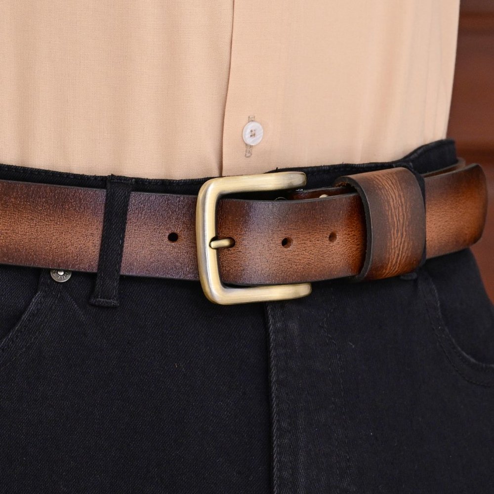 Mocha Brown Oil Waxed Premium Buffalo Leather Belt - Personalized Gift For Him - Picture 8 of 15